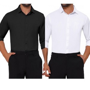 INSPIRE CHIC Men's Point Collar Button Long Sleeves Solid Business Dress Shirts 2 Packs - 1 of 4