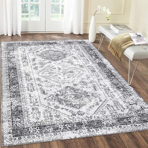 Vintage Area Rug, Low-Pile Ultra-Thin Stain Resistant Carpet with Non-Slip Backing for Living Room, Bedroom, Pet & Kid Friendly - 1 of 4
