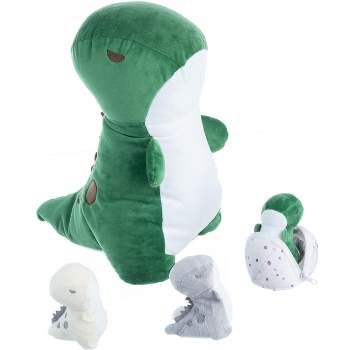 PixieCrush Plush Stuffed Dinosaur (T-Rex) Mommy Toy with 3 Babies