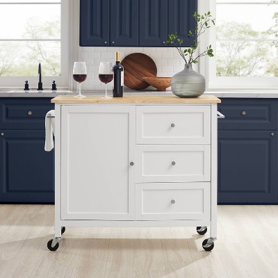 Soren 44" Natural Wood Top Kitchen Island Cart with White Frame