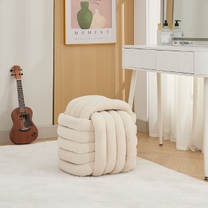Chenille Fabric Modern Knot Design Ottoman Makeup Stool Footstool, Comfortable and Stylish Seat for Living Room, Bedroom ,Beige - 1 of 4