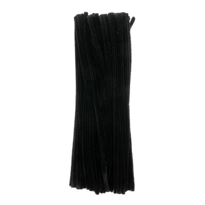 John Bead Fluffy Pipe Cleaners Chenille Stems for Art School Craft Supplies, 12in x 6mm Black 100 Pieces