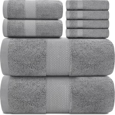 BRINJOY Light Grey Luxury Bath Towel Set of 8 - 100% Turkish Cotton Super Absorbent, 2 Luxury Bath Towels 700GSM, 2 Hand Towels, 4 Washcloths