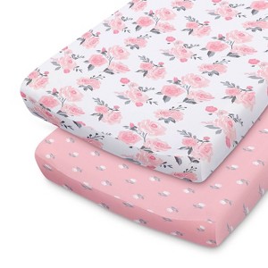 The Peanutshell Changing Pad Covers - Pink Roses/Floral 2pk - 1 of 4