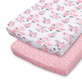 The Peanutshell Changing Pad Covers - Pink Roses/Floral 2pk