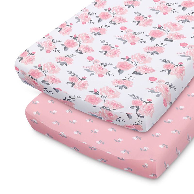 The Peanutshell Changing Pad Covers - Pink Roses/Floral 2pk, 1 of 8