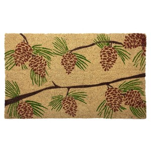 1'4" x 2'4" Pine Cones Indoor/Outdoor Coir Doormat Green/Brown - Entryways: Small, Durable, PVC-Backed - 1 of 4