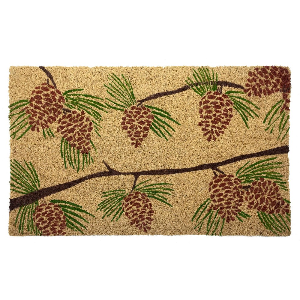 Photos - Doormat 1'4" x 2'4" Pine Cones Indoor/Outdoor Coir  Green/Brown - Entryways