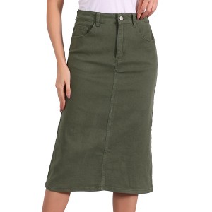 INSPIRE CHIC Women's Casual High Waist Stretchy Midi Jean Skirt - 1 of 4