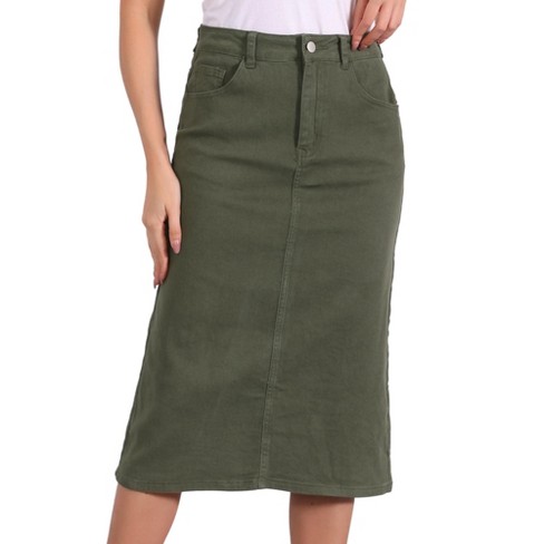 INSPIRE CHIC Women's Casual High Waist Stretchy Midi Jean Skirt - image 1 of 4