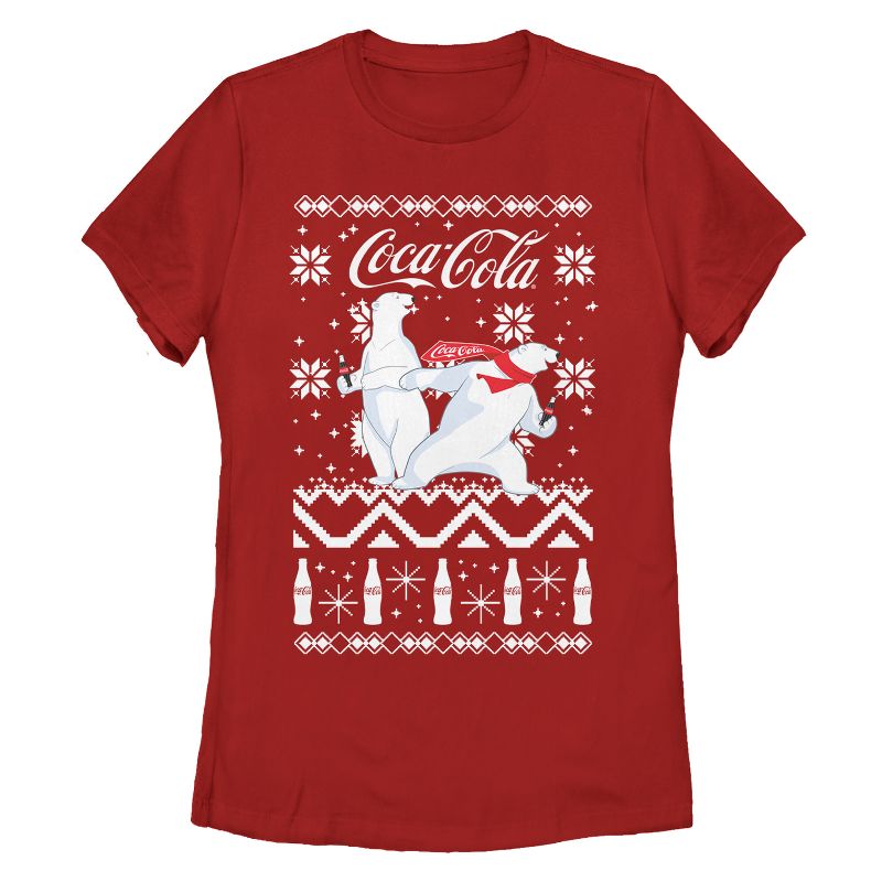 Women's Coca Cola Ugly Christmas Polar Bear T-Shirt, 1 of 4