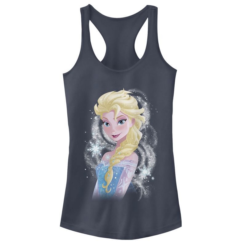 Juniors Womens Frozen Elsa Sparkle Profile Racerback Tank Top, 1 of 4