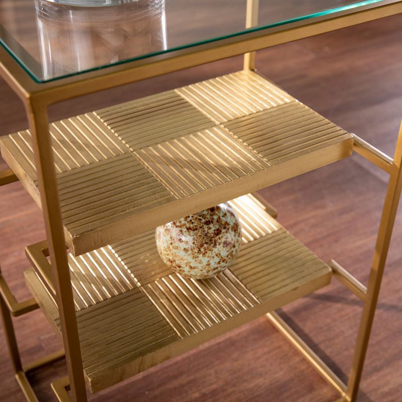 Woobal Glass Top End Table with Storage Brass - Aiden Lane, 4 of 9