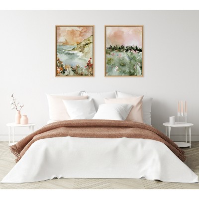 Natural Watercolor Landscape Framed Canvas Art 18" x 24"