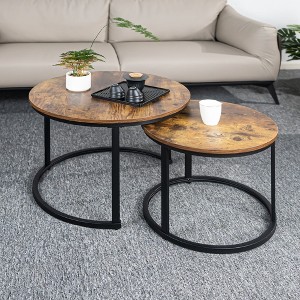 FONTOI Round Nesting Coffee Table Set of 2 Side Table for Living Room Multi-functional Side Table with Metal Frame Bedroom, Brown, 26.77"*25.59"*4.33" - 1 of 4