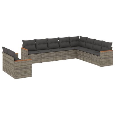 vidaXL 10 Piece Patio Sofa Set with Cushions Gray Poly Rattan - Without Table