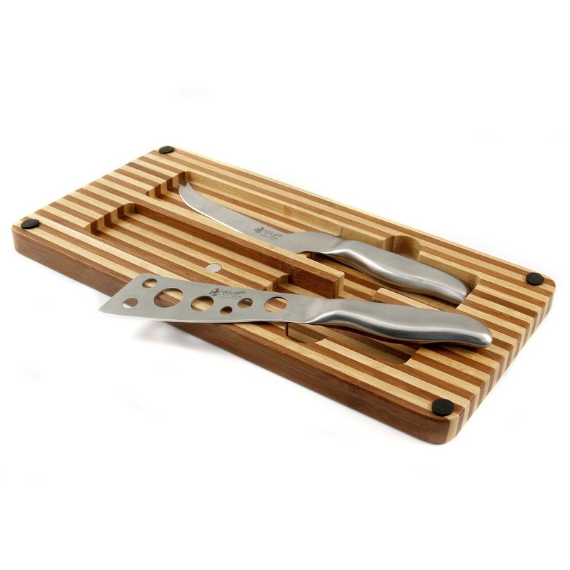 BigKitchen Two Toned Bamboo Magnetic Cheese Cutting Board Set with Knives 3 Piece, 2 of 3