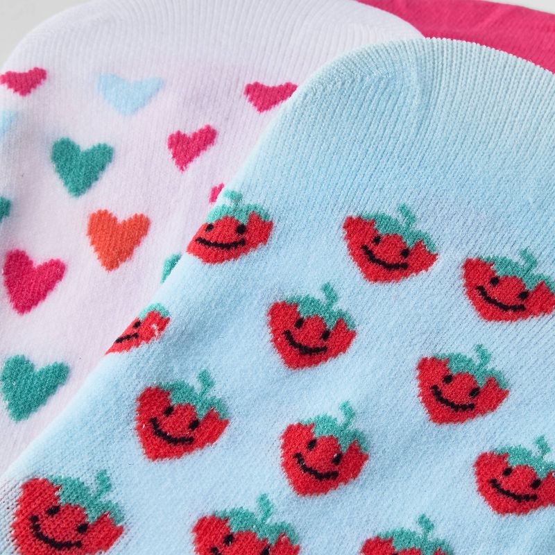 Girls' 3pk Strawberries And Hearts Liner Socks - Cat & Jack™ Blue/White/Pink, 4 of 5