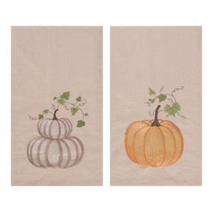 Transpac Fabric Embroidered Pumpkin Tea Towel Set of 2 Fall/Harvest Home Decorations - 1 of 1