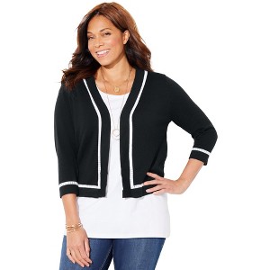 Catherines Women's Plus Size Trimmed Shrug Cardigan - 1 of 4