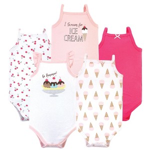 Hudson Baby Infant Girl Cotton Sleeveless Bodysuits 5pk, Banana Split - 1 of 4