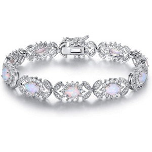 18K Gold Plated Created Opal Tennis Bracelet for Women with Sparkling Stones, Waterproof Jewelry - 1 of 4