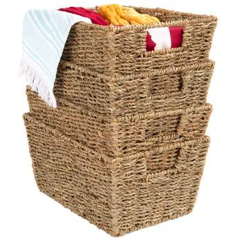 Best Choice Products Set of 4 Multipurpose Stackable Seagrass Storage Laundry Organizer Baskets w/ Handles