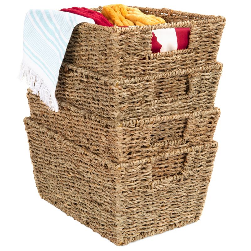 Best Choice Products Set of 4 Multipurpose Stackable Seagrass Storage Laundry Organizer Baskets w/ Handles, 1 of 7