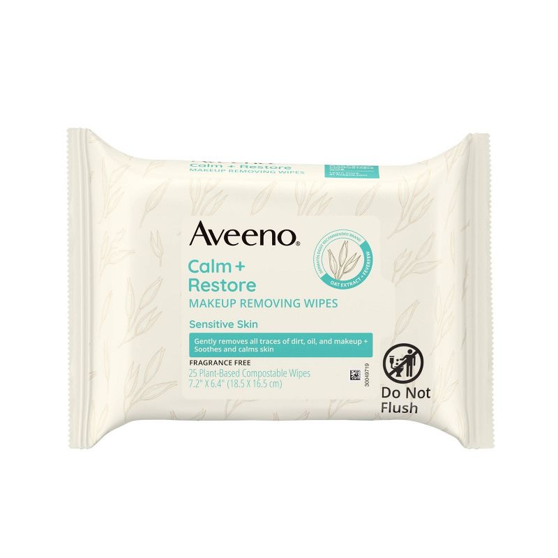 Aveeno Calm + Restore Nourishing Makeup Remover Face Wipes with Oat Extract - Fragrance Free - 25 ct, 3 of 9