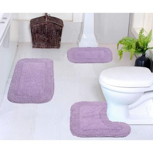 Radiant Bathroom Rugs Set, Washable Rug, Extra Soft and Absorbent bath Rug, Bath Mat Set, Bath Floor Mat Non-Slip, 3 Pcs Set with Contour, Purple - 1 of 4