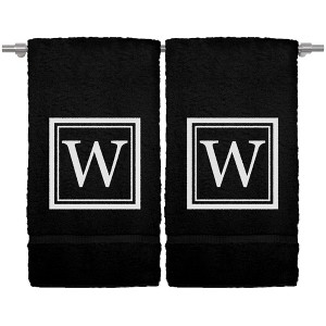 BC BARE COTTON Monogrammed Hand Towel, 100% Turkish Cotton - Set of 2 - Black - White Square - 1 of 4
