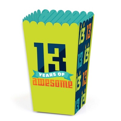 Big Dot of Happiness Boy 13th Birthday - Official Teenager Birthday Party Favor Popcorn Treat Boxes - Set of 12