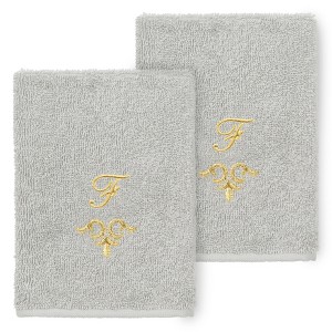 Linum Home Textiles 100% Turkish Cotton MONICA Gold Thread 2PC Embellished Washcloth Set - 1 of 3