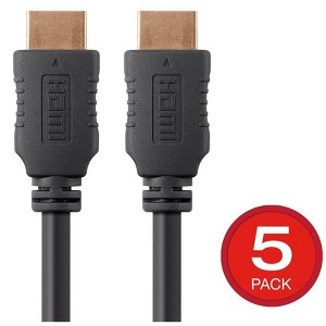 Monoprice HDMI Cable - 8 Feet - Black (5 Pack) High Speed, 4K@60Hz, HDR, 18Gbps, YCbCr 4:4:4, 28AWG, Compatible with UHD TV and More - Select Series - 1 of 4
