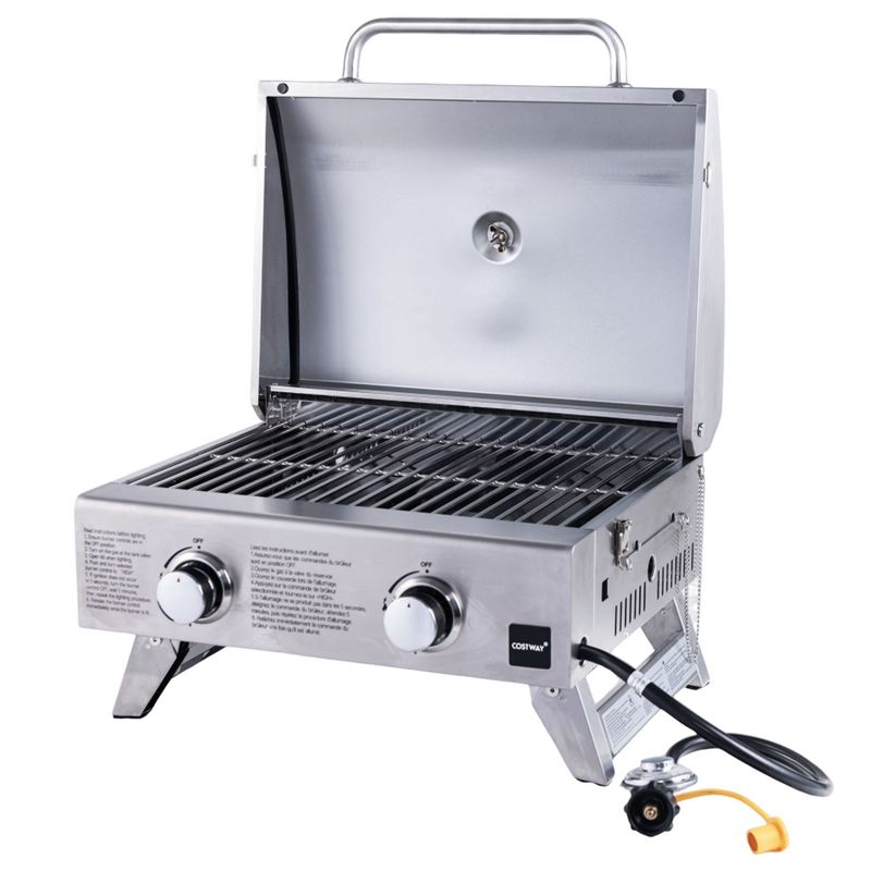 Costway 20,000 BTU Portable Gas Grill with Lid & Handle Top Thermometer Extra Flame Rod, 1 of 2