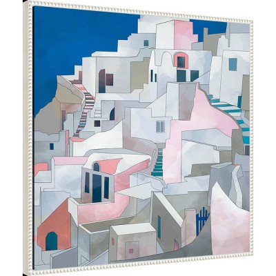 Santorini Seashore Abstract Canvas Print with Beaded Frame, 30" x 30"