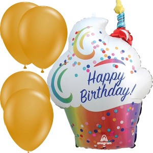 LoonBalloon 27 Inch Rainbow Ombre Cupcake Birthday Balloon with 4 latex balloons - Festive & Fun - 1 of 3