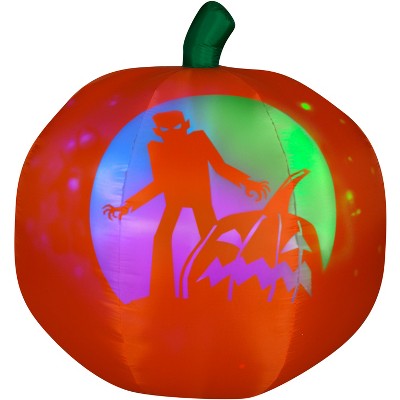 Gemmy Panoramic Projection Airblown Pumpkin (RGB), 5 ft Tall, red