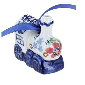 Blue Rose Polish Pottery K019 Manufaktura Locomotive Ornament - 1 of 1