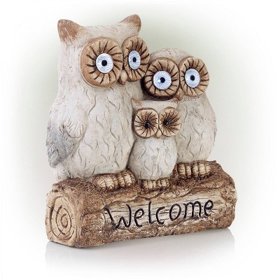 Alpine 16" Solar Owl Family Welcome Magnesium Oxide Statue Gray