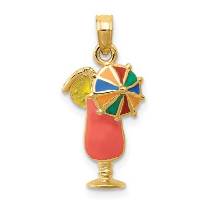 Black Bow Jewelry 14k Yellow Gold and Enamel Tropical Drink Pendant