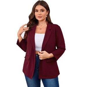 Women's Plus Size Casual Blazer Jacket 3/4 Sleeve Single Button Lightweight Office Work Suit Blazer - 1 of 4