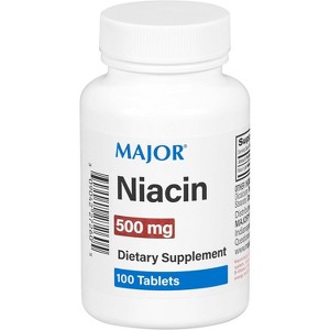 Major Niacin 500mg Tablets Heart Health & Energy Metabolism Support Supplement for Adults 100 Ct - 1 of 4