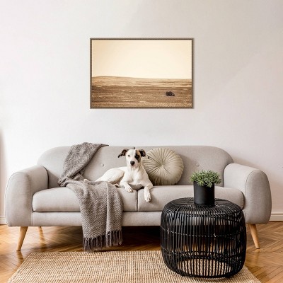 33" x 23" Sepia Bison Landscape Framed Canvas Wall Art