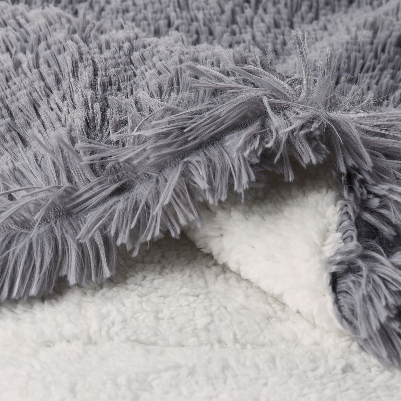 Faux Fur Throw Blanket- Luxurious, Soft, Hypoallergenic Long Pile Faux Rabbit Fur Blanket with Faux Shearling Back 60"x70" By Hastings Home (Pewter), 3 of 9