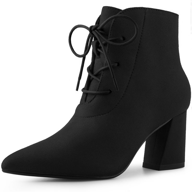 Perphy Women's Pointed Toe Lace Up Block Heel Ankle Boots, 1 of 5