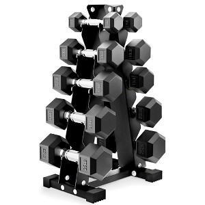 BalanceFrom Dumbbell Set with Stand, 5 Pair Rubber Encased Hand Weights, Home Gym Fitness Equipment, 150 Lb, Black - 1 of 4