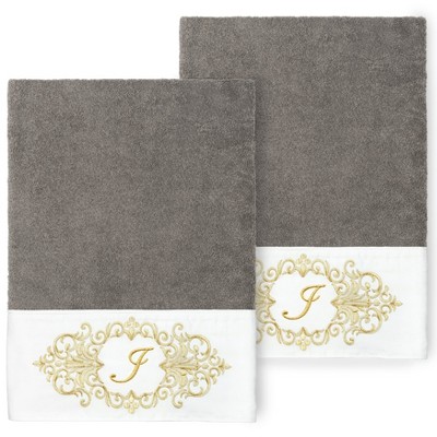 Linum Home Textiles 100% Turkish Cotton MONICA Gold Thread 2PC Embellished Bath Towel Set