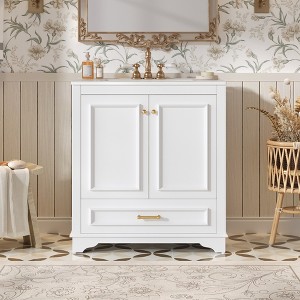 CIPACHO 30" Black Luxurious Bathroom Vanity - Ceramic Sink, 2 Large Soft-Closing Doors & Solid Wood Frame - 1 of 4