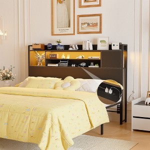 Aheaplus Storage Headboard with Led Lights & Charging Station - 1 of 4